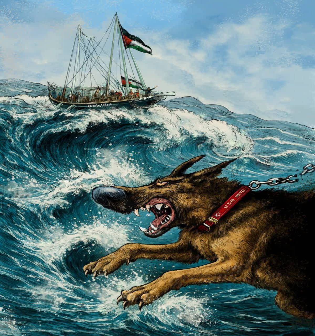 The Madeleine ship advances towards the besieged shores of Gaza